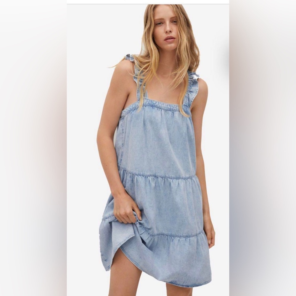 MANGO Tiered Denim Dress